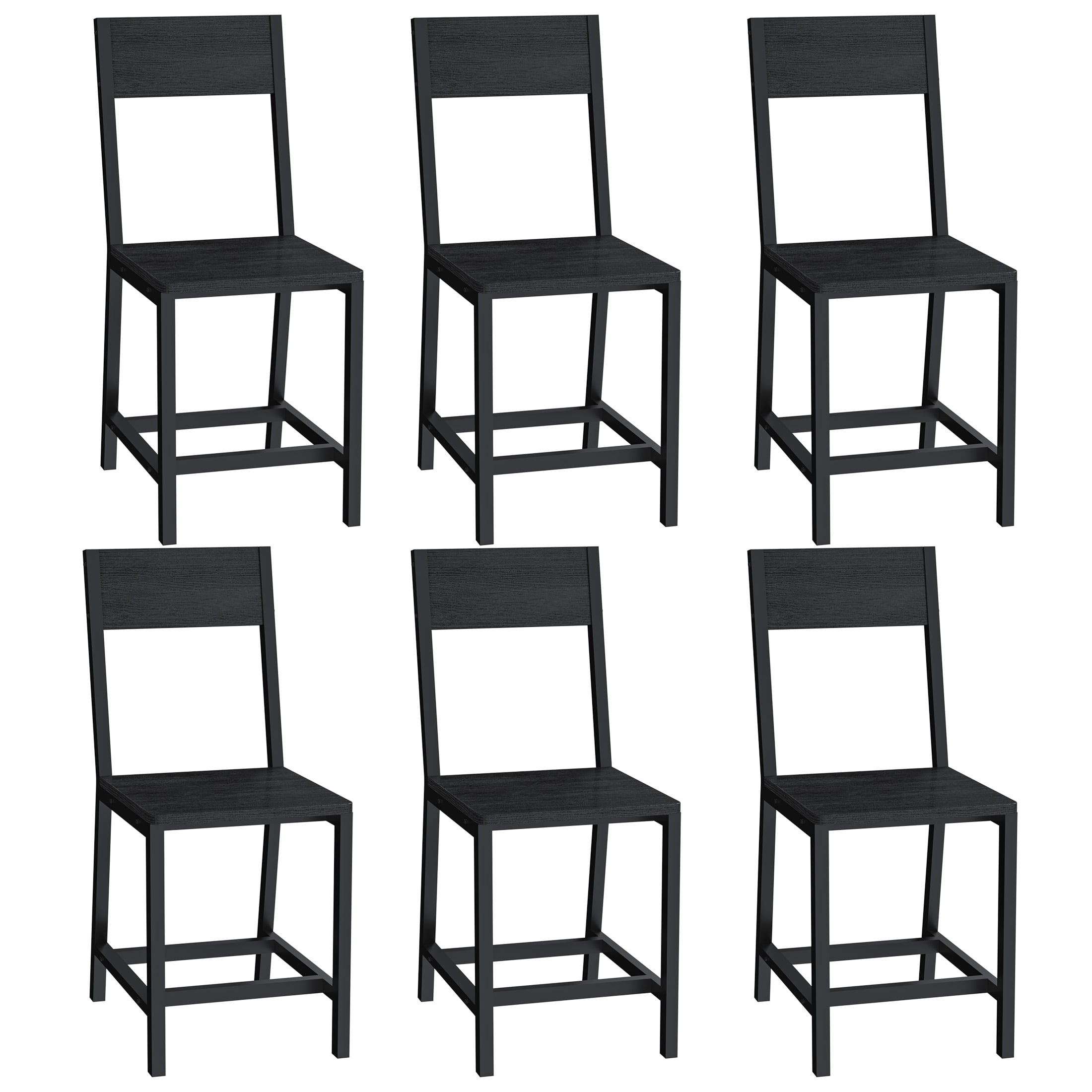 Gelloan Dining Chairs Set of 6, Rustic Wood Chairs with Metal Steel Frame, Comfortable Seat, Modern Farmhouse Chair for Kitchen, Bedroom, Living Room,Black