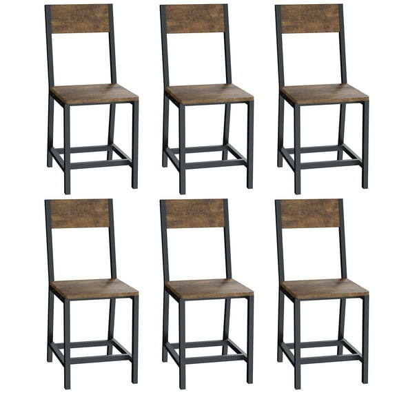 Gelloan Dining Chairs Set of 6, Rustic Wood Chairs with Metal Steel Frame, Comfortable Seat, Modern Farmhouse Chair for Kitchen, Bedroom, Living Room,Rustic Brown