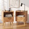 thumbnail image 1 of Gelloan Fluted Nightstand Set of 2, Bed Side Table with Drawer, Solid Wood Feet, Open Storage, End Table with Raised Edge, for Bedroom, Dorm and Small Spaces,Light Burl, 1 of 7