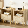 thumbnail image 1 of Gelloan Fluted Nightstand Set of 2, Bed Side Table with Drawer, Solid Wood Feet, Open Storage, End Table with Raised Edge, for Bedroom, Dorm and Small Spaces,Natural, 1 of 8