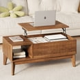 thumbnail image 1 of Gelloan Lift Top Coffee Tables for Living Room, Fluted Rectangle Wooden Coffee Table with Storage Shelf and Hidden Compartment,Walnut, 1 of 6