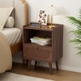 thumbnail image 1 of Gelloan Nightstand, Rattan Drawer Bedside Table with Open Storage, Modern Wooden End Table, for Bedroom, Dorm and Small Spaces,Walnut, 1 of 7