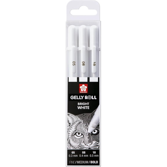 Gelly Roll Basic White Gel Pen Set of 3, Assorted Sizes | Opaque Pens for Highlights, Drawing & Crafts