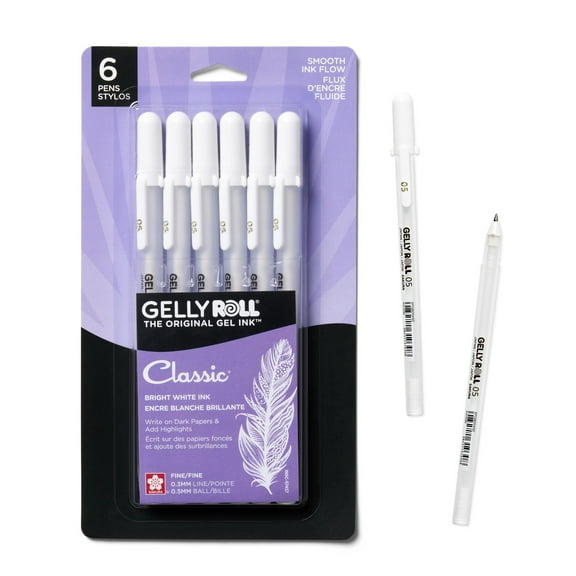 Sakura Gelly Roll Gel Pens - Fine Tip Ink Pens for Journaling, Art, or Drawing - Classic White Ink - All Are Tip Size Fine 05 - 6 Pack