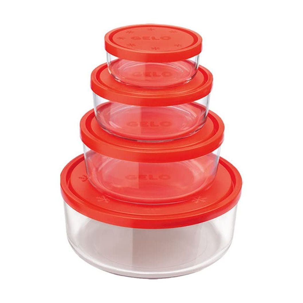 Gelo 4-Piece Clear Glass Bowl Set with Red Lids
