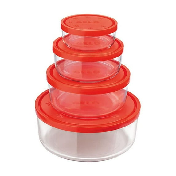 Gelo 4 Piece Round Set with Red Lids. - assorted