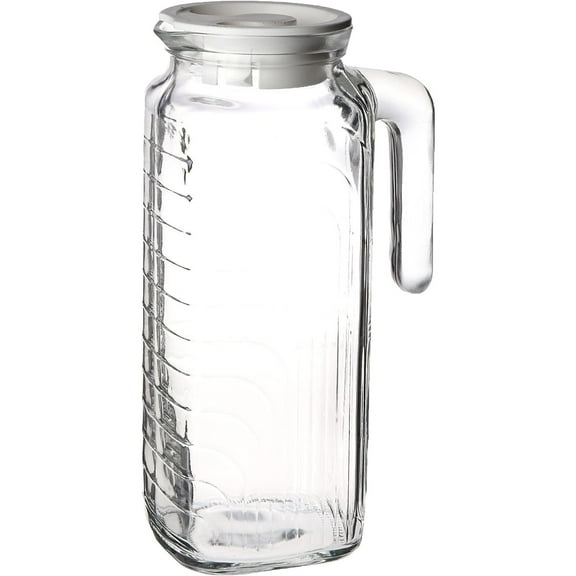 Bormioli Rocco Gelo Jug, White Lid - 41 Oz. Glass Pitcher with Lined Grip Pattern, Convenient Handle & Easy-Pour Spout - Italian Glassware for Juice, Water, Lemonade, Milk - BPA-Free, Dishwasher Safe