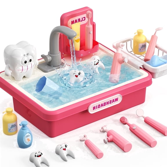 Gelomee Play Sink with Running Water, Pretend Doctor Kit for Toddlers 3-5 with Oversize Teeth, Outdoor Toys for Toddler 1-3 Year Old