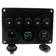 thumbnail image 1 of Geloo 5 Gang Rocker Switch Panel 12V Waterproof Marine Switch Panel Green LED Car Boat Switch Panel with Dual USB Charger Digital Voltmeter and Cigarette Lighter Socket, 1 of 10
