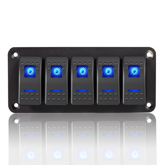 Geloo 5 Gang Rocker Switch Panel Pre-Wired ON/Off Switch Panel Waterproof Marine Switches for 12V/24V Automotive Cars Marine Boat RV ATV UTV Trailer