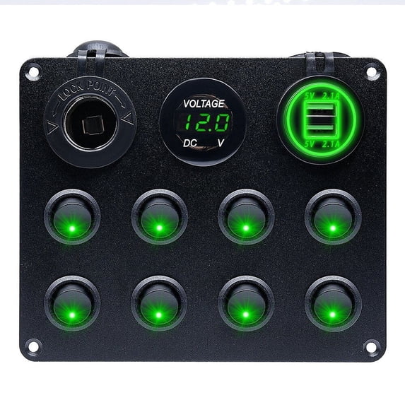 Geloo 8 Gang Marine Switch Panel 12V Toggle Rocker Switch Panel with Dual USB Socket for Universal Boat Car Truck