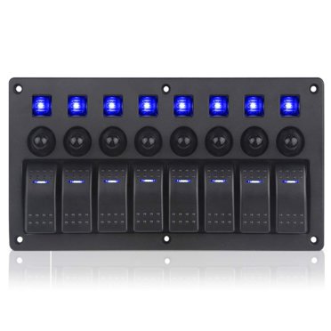 Universal 8 Gang Switch Panel With LED Rockers And Circuit Breakers For 12V-24V Boats And Cars