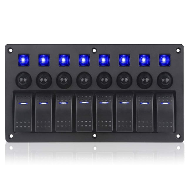 Universal 8 Gang Switch Panel With LED Rockers And Circuit Breakers For 12V-24V Boats And Cars
