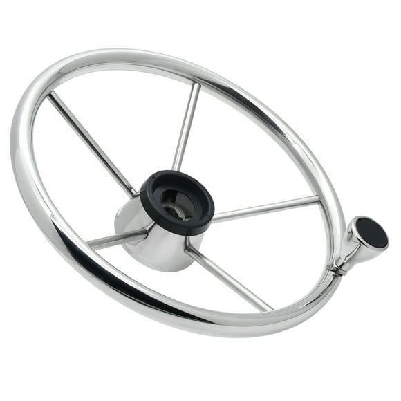 Geloo Boat Steering Wheel Universal 13-1/2" Steering Wheel with Knob Stainless Steel 5-Spoke for Boat Yacht Seaboat Pontoon