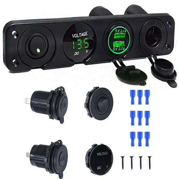 Geloo Charger Socket Panel Dual USB Port 12 V Cigarette Lighter Socket Digital Voltmeter Cutoff Toggle Switch Panel for Boat Car Truck