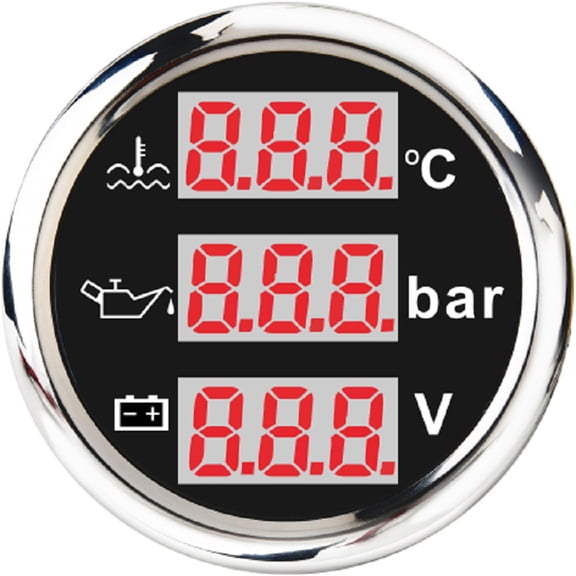 Geloo Universal 3 in 1 LED Digital Voltmeter Water Temp Oil Pressure Gauge with Alarm Function