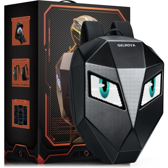 Gelrova Knight LED Bike Backpack, Black Hard Shell Motorcycle Helmet, Small Size 17in
