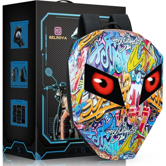 Gelrova Knight LED Motorcycle Backpack, Hard Case Riding Backpack DIY Motorbike Luggage Laptop Bag Waterproof, Large Size 19inch