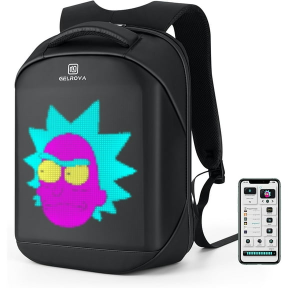 Gelrova LED Backpack with App Control City Serise, 17 Inch Cool DIY Pixel Art Animation Fashion Programming Laptop Backpack, Unique Gift for Men or Women