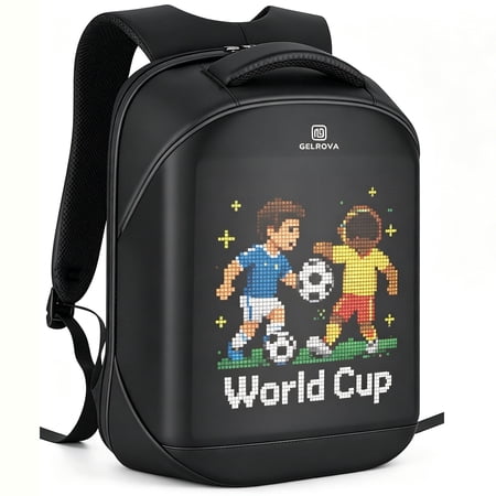 Gelrova Programmable LED Backpack, Water-Resistant Hard Shell Smart Laptop Bag, Black