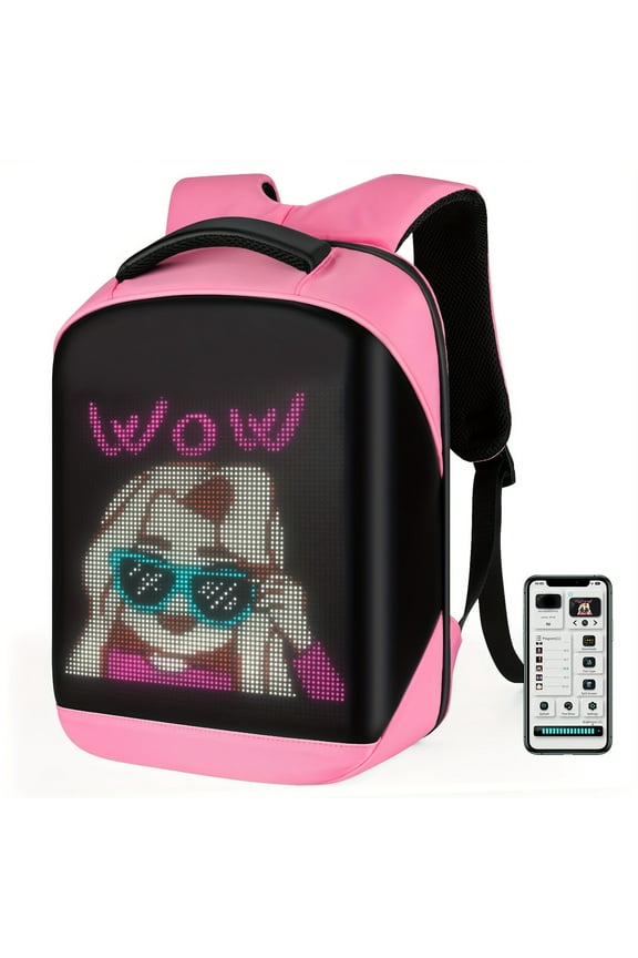LED Backpack City Serise with App Control, 17 Inch Cool DIY Pixel Art Animation Fashion Programming Laptop Backpack, Unique Gift for Men or Women