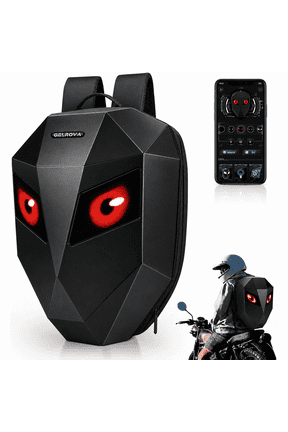 19-inch Smart Hard Shell Motorcycle Backpack with Programmable LED Eyes, Black