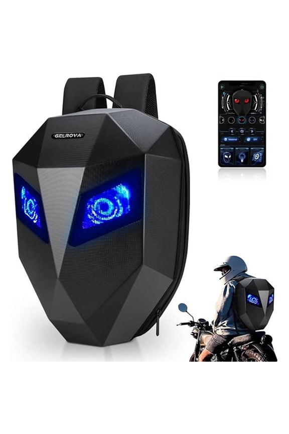 LED Motorcycle Backpack, 19-inch Large Black Hard Shell with Water-Resistant Coating, Diy Display Backpack for Adults
