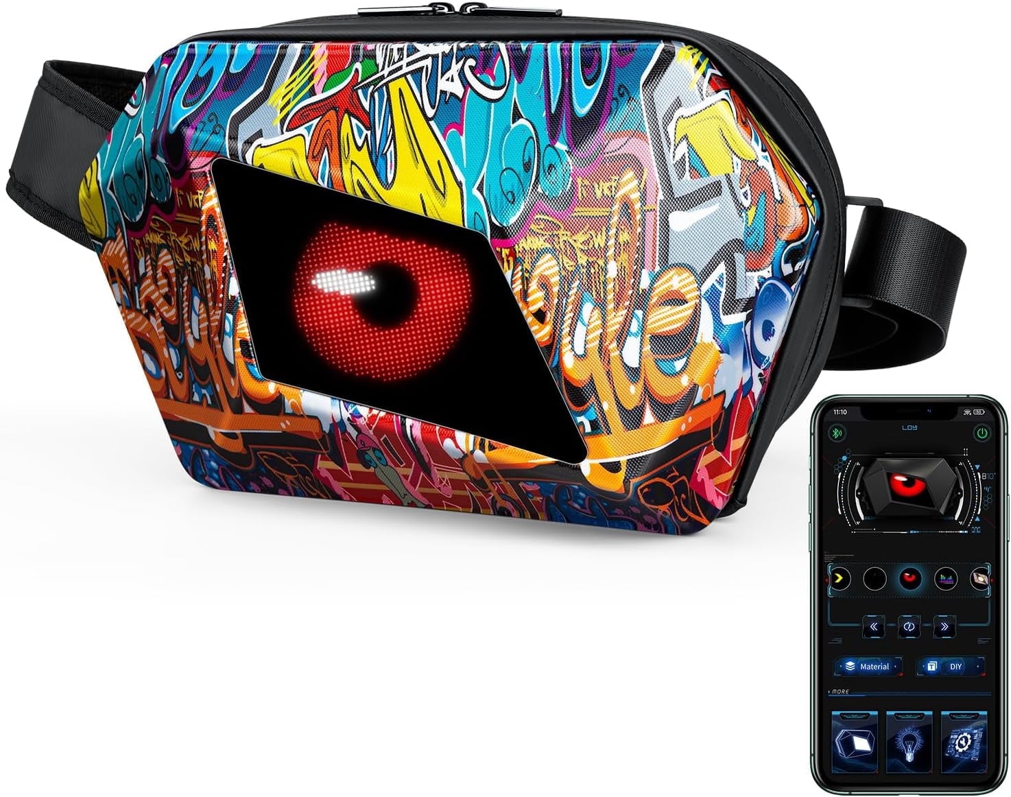 Gelrova Smart LED Sling Bag with App Control, Programmable DIY Pixel Art Crossbody Backpack, Graffiti