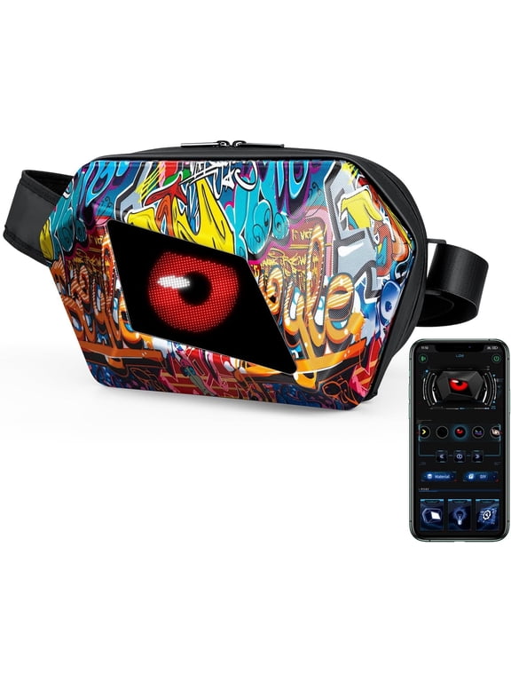 Smart LED Sling Bag with App Control, Programmable DIY Pixel Art Crossbody Backpack, Graffiti
