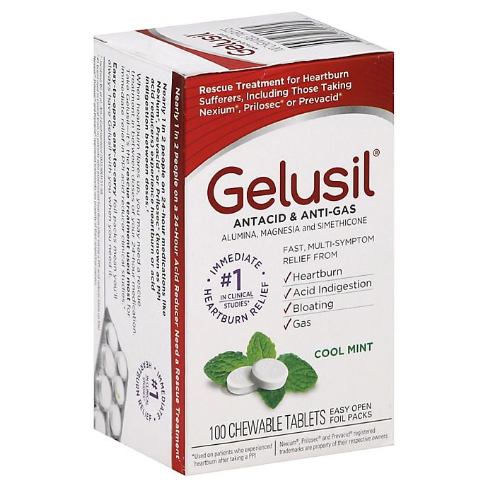 Gelusil Antacid & Anti-Gas Chewable Tablets, 100 Count, Fast