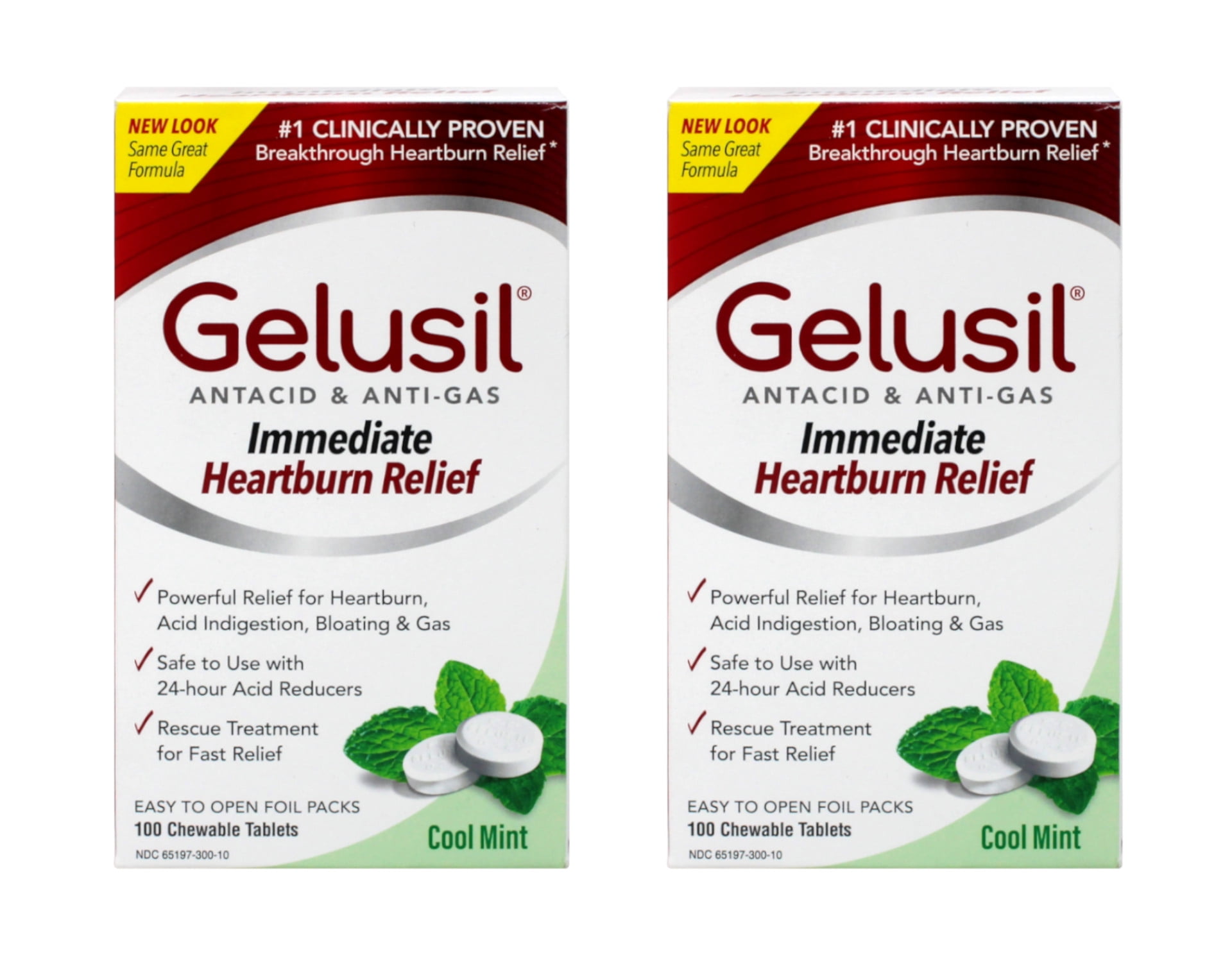 Gelusil Antacid/AntiGas Tablets Cool Mint, 100 Tablets (Pack of 2)