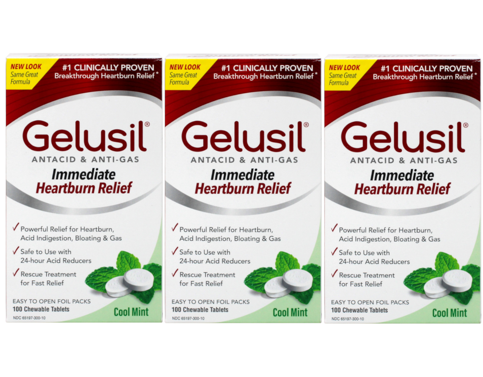 Gelusil Antacid/Anti-Gas Tablets Cool Mint, 100 Tablets (Pack of 3) - image 1 of 5