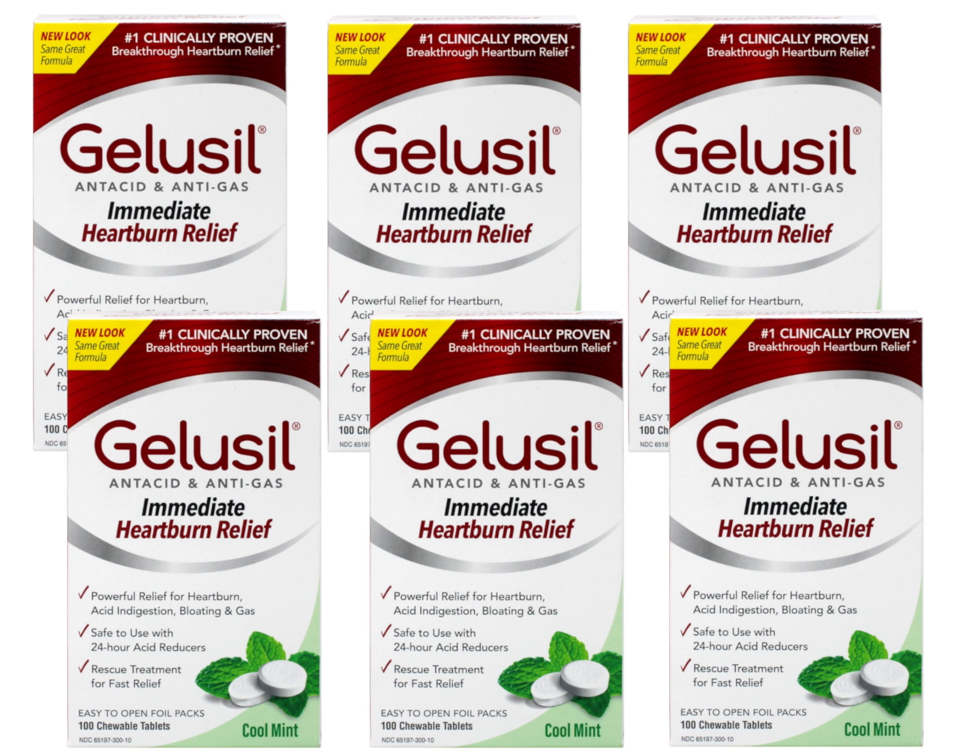 Gelusil Antacid/AntiGas Tablets Cool Mint, 100 Tablets (Pack of 6