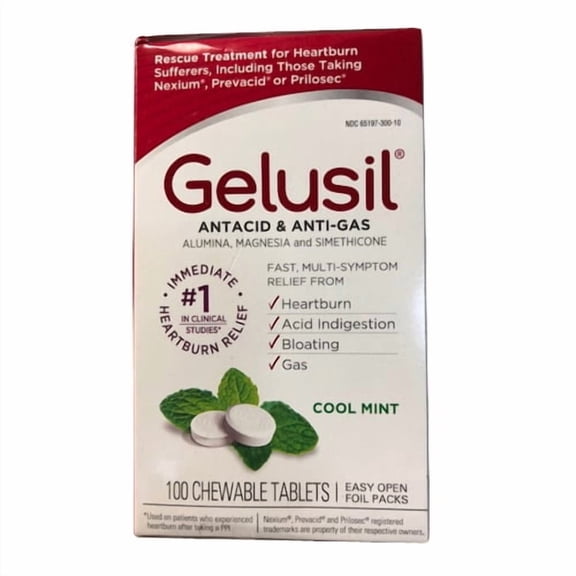 Gelusil Antacid Anti-Gas Tablets, Peppermint Flavor - 100 Each, 2 Pack
