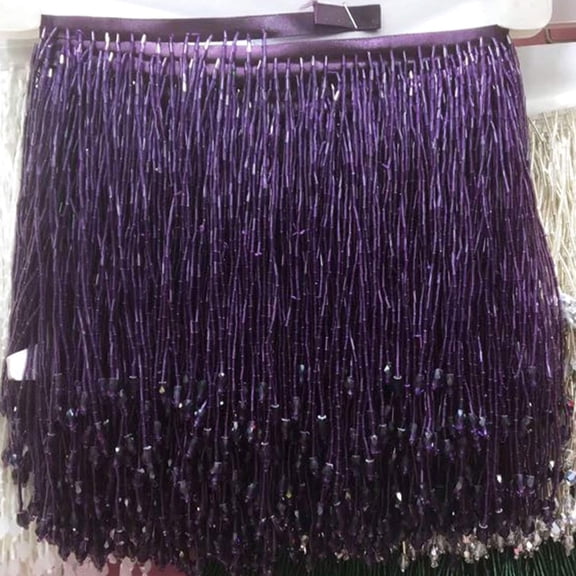 Gelvs Dangling Fringe Trim - Purple, Faux Fur & Beaded, 6 Inch Width, 198 Inch Length, Victorian & Bohemian Style, Formal & Special Occasions, Party & Wedding, DECORATIVE RIBBON TRIM