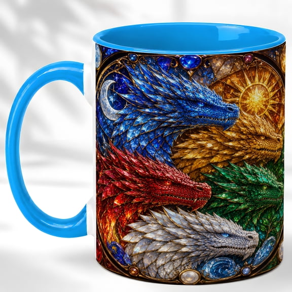 Gem Art Dragon Coffee Mug, Fantasy Dragon Mug, Ceramic 11 oz