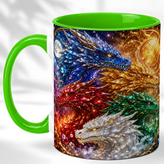 Gem Art Dragon Coffee Mug, Fantasy Dragon Mug, Ceramic 11 oz