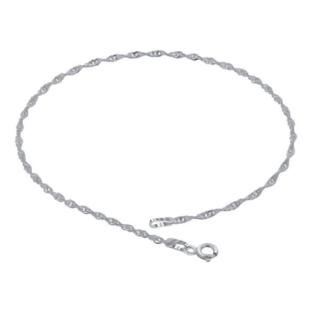 Gem Avenue 925 Sterling Silver 1.5mm Singapore Chain Anklet 10 inch with Spring Ring Clasp