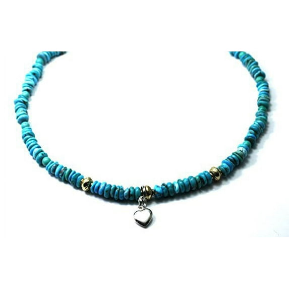 Gem Bead Necklaces Genuine Arizona Turquoise with Indian Beads Beaded Necklace 17"Long