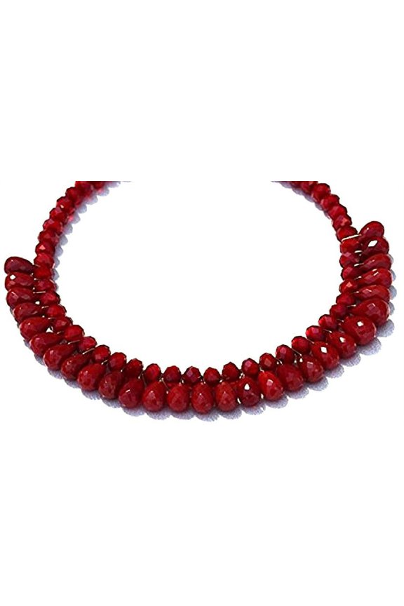 Gem Bead Necklaces Tear Drops Ruby Quartz 12 mm Beads Beaded Necklace 17" Long
