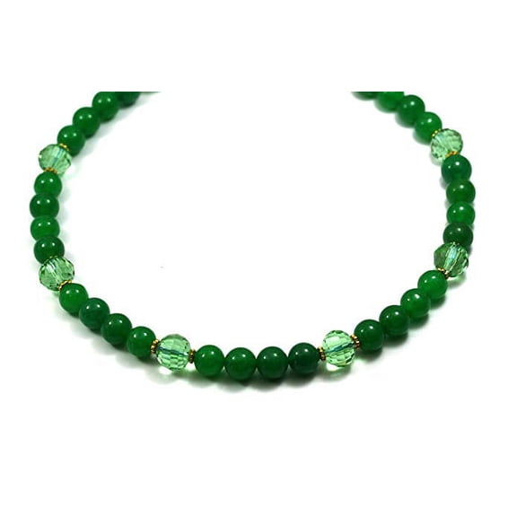Gem Beads Necklaces 10mm impregnation Jadeite with Crystal Beads Beaded Necklace 17" Long