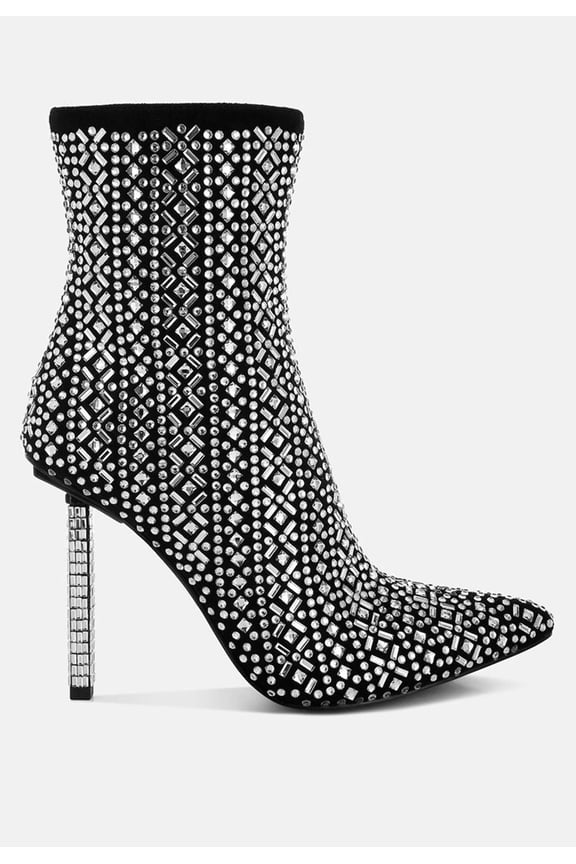 Gem Blaze Patterned Rhinestones Detail Stiletto Boots