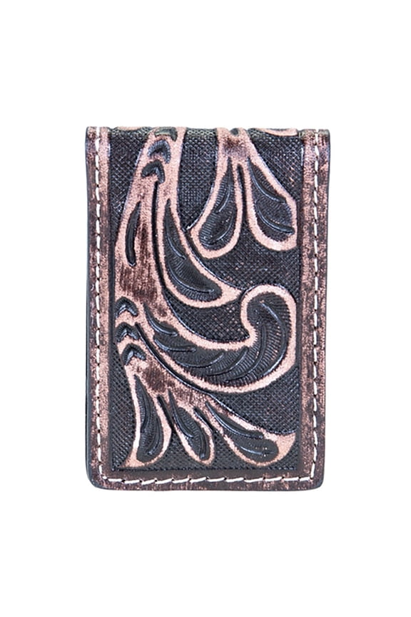 Gem Dandy Accessories Mens  Leather Tooled Magnetic Money Clip N/A Tan