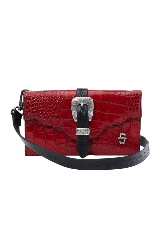 Womens Stetson Red Croco Embossed Leather Clutch