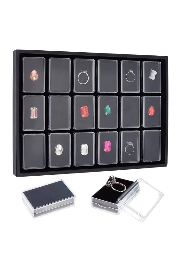 Gem Display Case 18pcs Gemstone Display Tray Loose Diamond Storage Box Jewelry Organizer Container Small Gem Jars Showcase with Sponge DIY