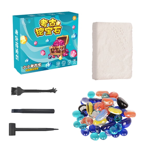 Gem Excavation Dig Kit, Kids Activity Kit with 20 Colorful Small Glass Beads, 3 Durable Dig Tools for Hobby, Student Play Set, Kids Birthday Party Favor for Boys and Girls