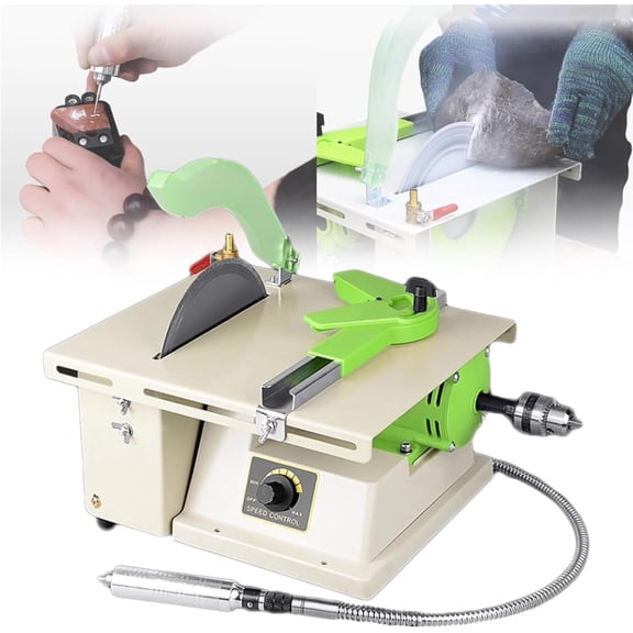 Gem Faceting Machine, 1380W Multifunction Table Saw Jewelry Rock Polishing, Benchtop Jewelry Cutting Machine with Backrest Angle Adjustment and Chip Removal, 500-7000r/min Speed adjustment, for Jew