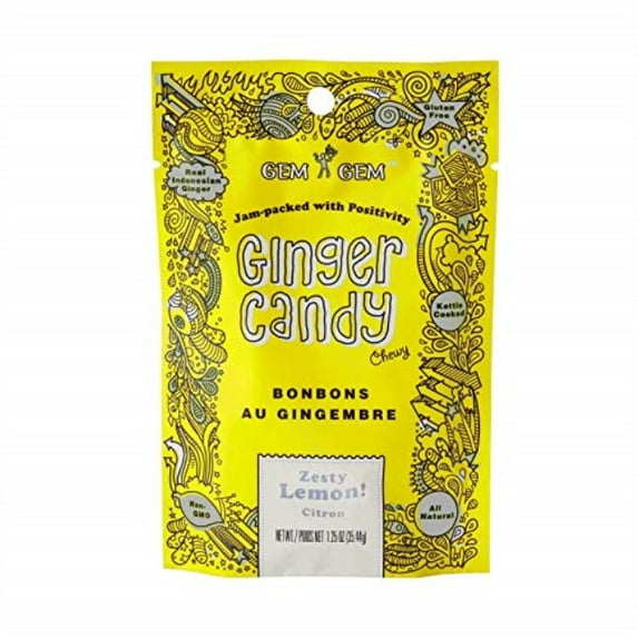Gem Gem Ginger Candy Chewy Ginger Chews Lemon, 1.25oz Tasting Samples