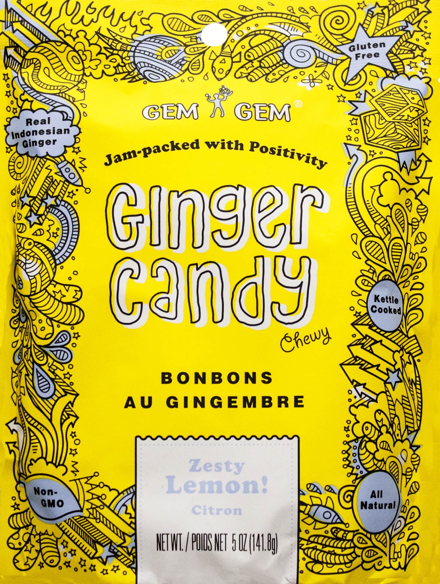 Original Gem Gem Chewable Ginger Candy Lemon Flavor - 5.0oz