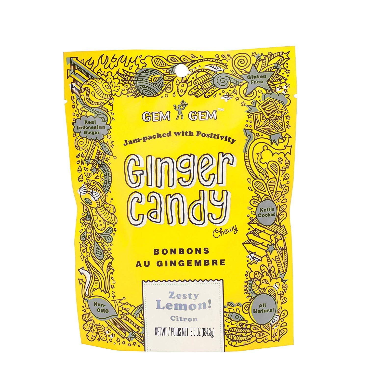 Gem Gem Ginger Candy Chewy Ginger Chews Lemon, 6.5oz, Pack of 1